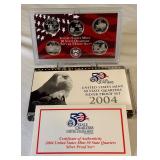 2004 State Quarters SILVER Proof Set - 5 coins - original package with COA