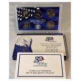 2001 State Quarters Proof Set (NY, NC, RI, VT, KY) - original package with COA