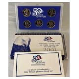 2001 State Quarters Proof Set (NY, NC, RI, VT, KY) - original package with COA