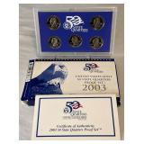 2003 State Quarters Proof Set (IL, AL, ME, MO, AR)- original package with COA