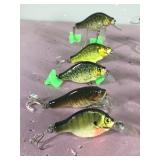 Lot of 10 Bagley Fishing Lures Shaped like Sunfish, Crappies and Bass