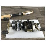 2 Fishing Reels - Fishing Rod & Metal Fish Basket