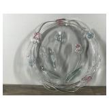 Mikasa Tivoli Crystal Round Footed Cake Plate Platter Server with Pink Tulip