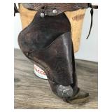 Vintage leather Gun Holster Star Buttons and Bull / Cowboy & Horse Engraved on Leather  - Holster only