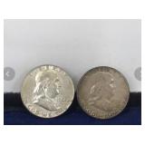 2 - Franklin Silver Half Dollars - see description for more info