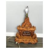 Hand Carved Lamp - Older Couple in Rocking Chairs Sitting Next to the Fireplace