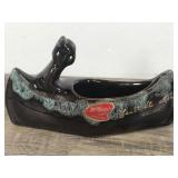 Pair of Vintage McMaster Craft Drip Glaze Blue Mountain Pottery Native Americans in Canoe Figurines