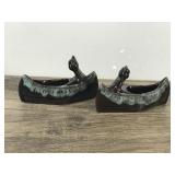 Pair of Vintage McMaster Craft Drip Glaze Blue Mountain Pottery Native Americans in Canoe Figurines