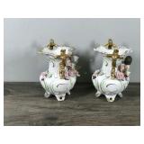 2 - VTG UCAGCO PORCELAIN Ornate VASES CHERUB BABY GOLD Trim