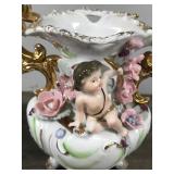 2 - VTG UCAGCO PORCELAIN Ornate VASES CHERUB BABY GOLD Trim