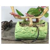 Vintage Shawnee USA Electric Portable Lamp - Deer Fawn Laying next to logs with flowers overhead