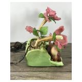 Vintage Shawnee USA Electric Portable Lamp - Deer Fawn Laying next to logs with flowers overhead