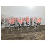 Vintage Beverage Glass Tumblers and Pitcher, Pink & Black Flowers