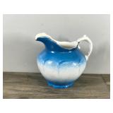 Vintage Warwick Semi Porcelain Large Pitcher Peacock Blue & White Gold Trim