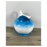 Vintage Warwick Semi Porcelain Large Pitcher Peacock Blue & White Gold Trim