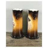 2 -,Antique Ioga Warwick Longa Hand Painted Porcelain Vases