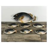 Vintage Large Fish Serving Platter with 6 Small Fish Serving Trays