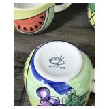 6 - Hand Painted Ceramic Coffee Cups with Fruit Design on the Side