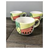 6 - Hand Painted Ceramic Coffee Cups with Fruit Design on the Side