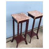 2 - Solid Wood Tall Side Tables with Granite Tops
