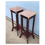 2 - Solid Wood Tall Side Tables with Granite Tops
