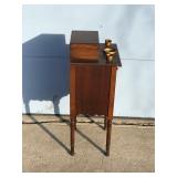 Vintage Solid Wood Smokers Table with Skeleton Key for Bottom Cabinet Drawer