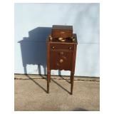 Vintage Solid Wood Smokers Table with Skeleton Key for Bottom Cabinet Drawer
