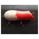 1 Vintage red and white wood lure and 1 vintage plastic lure