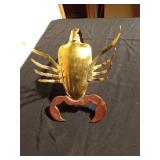 Vintage brass and copper Mexican Scorpian shaped tray with abalone inlay in the claws