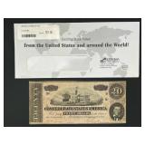 1864 $20 Confederate States of America Civil War Banknote T-67 (Richmond, VA) - Circulated