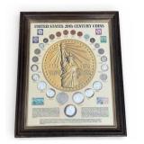 Framed United States 20th Century Coins - 1986 One Ounce (.999) Silver Coin, 1890 Morgan Silver Dollar, 1944 Walking Liberty Half Dollar, 1913 Barber Half Dollar, 1930 Standing Liberty Quarter and Mor