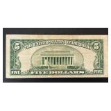 1934C $5 Blue Seal Silver Certificate Banknote (Fine)