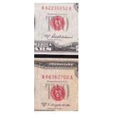 1953A $2 Legal Tender Red Seal Note (Crisp Uncirculated) & 1953B $2 Legal Tender Red Seal Note (Very Good)