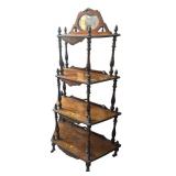 FR -Antique Victorian Inlaid Burled Walnut Four Tiered Corner Whatnot FR -Antique Victorian Inlaid Burled Walnut Four Tiered Corner Whatnot