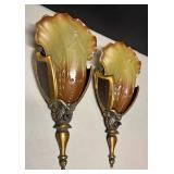 FR - Pair of Vintage Art Deco Amber Glass Wall Sconces by Mid-West FR - Pair of Vintage Art Deco Amber Glass Wall Sconces by Mid-West