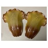 FR - Pair of Vintage Art Deco Amber Glass Wall Sconces by Mid-West FR - Pair of Vintage Art Deco Amber Glass Wall Sconces by Mid-West