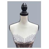 LLR - Dress Form Mannequin - Corset Print Decorative Bust on Black Tripod Stand LLR - Dress Form Mannequin - Corset Print Decorative Bust on Black Tripod Stand