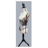 LLR - Dress Form Mannequin - Corset Print Decorative Bust on Black Tripod Stand LLR - Dress Form Mannequin - Corset Print Decorative Bust on Black Tripod Stand