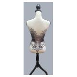 LLR - Dress Form Mannequin - Corset Print Decorative Bust on Black Tripod Stand LLR - Dress Form Mannequin - Corset Print Decorative Bust on Black Tripod Stand