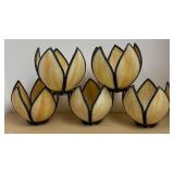 FR - Vintage Caramel Stained Glass Lamp Shades - Set of 5 FR - Vintage Caramel Stained Glass Lamp Shades - Set of 5