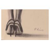 FR - Nude Woman in High Heels Pencil Drawing Print by D. Rives FR - Nude Woman in High Heels Pencil Drawing Print by D. Rives