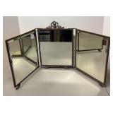 FR - Antique Art Nouveau Maiden Portrait Celluloid Tri-Fold Vanity Mirror FR - Antique Art Nouveau Maiden Portrait Celluloid Tri-Fold Vanity Mirror