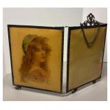 FR - Antique Art Nouveau Maiden Portrait Celluloid Tri-Fold Vanity Mirror FR - Antique Art Nouveau Maiden Portrait Celluloid Tri-Fold Vanity Mirror