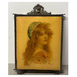 FR - Antique Art Nouveau Maiden Portrait Celluloid Tri-Fold Vanity Mirror FR - Antique Art Nouveau Maiden Portrait Celluloid Tri-Fold Vanity Mirror