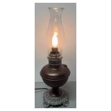 O - Vintage Oil Lamp with Bronze Tone Base O - Vintage Oil Lamp with Bronze Tone Base