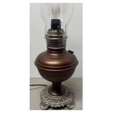 O - Vintage Oil Lamp with Bronze Tone Base O - Vintage Oil Lamp with Bronze Tone Base