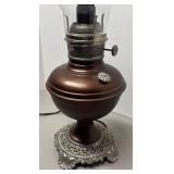 O - Vintage Oil Lamp with Bronze Tone Base O - Vintage Oil Lamp with Bronze Tone Base