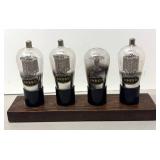 RR - Vintage Speed Vacuum Tubes Display - 4 Tubes on Wood Base RR - Vintage Speed Vacuum Tubes Display - 4 Tubes on Wood Base
