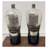 RR - Vintage Speed Vacuum Tubes Display - 4 Tubes on Wood Base RR - Vintage Speed Vacuum Tubes Display - 4 Tubes on Wood Base