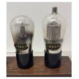 RR - Vintage Speed Vacuum Tubes Display - 4 Tubes on Wood Base RR - Vintage Speed Vacuum Tubes Display - 4 Tubes on Wood Base